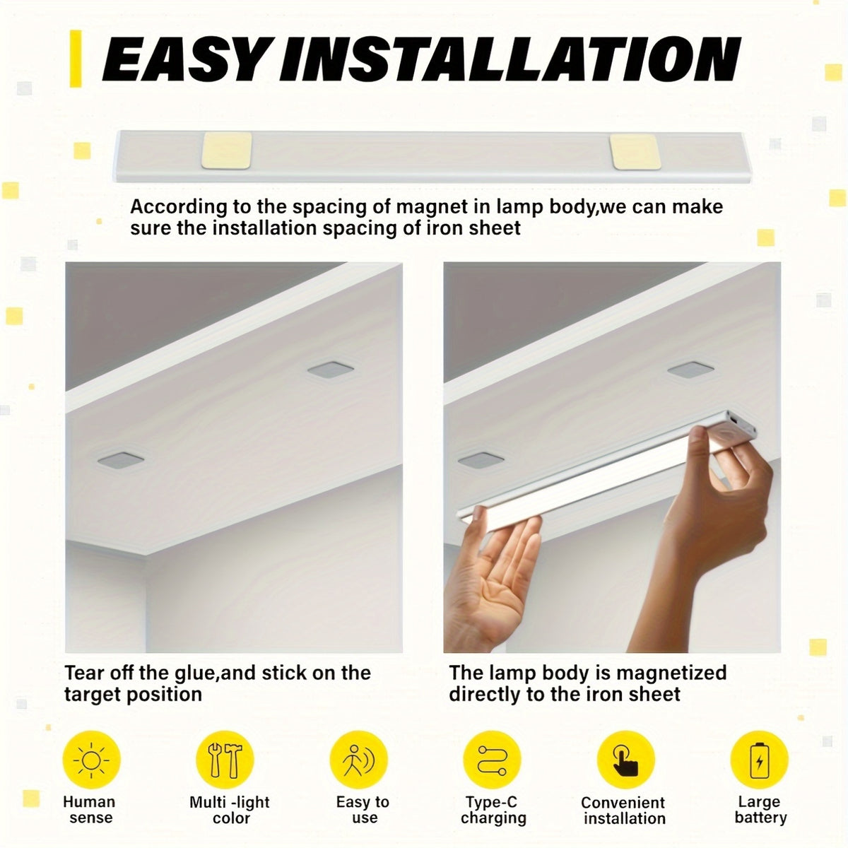 4/2/1pc LED Motion Sensor Under Cabinet Lights, 3 Color Temperatures Wireless USB Rechargeable Night Light, Indoor Closet Lights, Stick-On Anywhere Magnetic Under-Counter Light Fixtures For Kitchen Cabinet Wardrobe Cupboard Stairs.