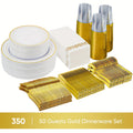 Disposable Dinnerware Set for 50 or 100 Guests, 350 or 700 Pieces in Gold or Silver with Plates, Cutlery, Cups and Napkins for Weddings and Parties