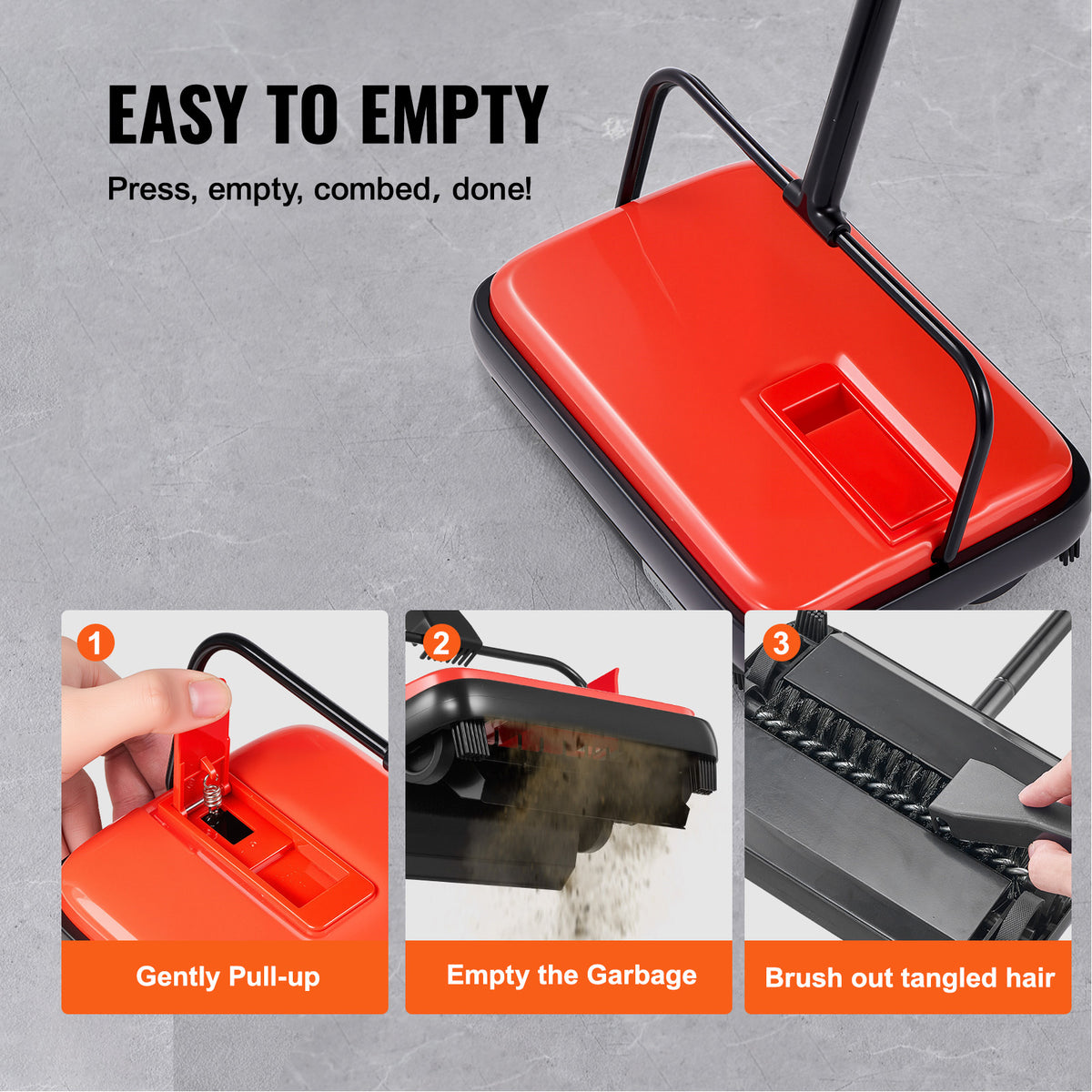 VEVOR Carpet Sweeper Manual, Floor Sweeper with 300 ml Dustbin Capacity Easy to Empty, 6.7 inch Cleaning Width for Home Office Carpets Pet Hair Dust, Purple/Red/Blue