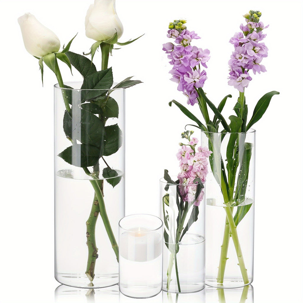 TOMNK 4/12/24/48/80pcs Clear Glass Cylinder Vases, 4, 6, 8, 10 Inch Tall Cylinder Vases for Centerpieces, Glass Flower Vase, Hurricane Floating Candle Holder Vase for Kitchen, Party, Wedding, Home Decor, for Halloween, Christmas