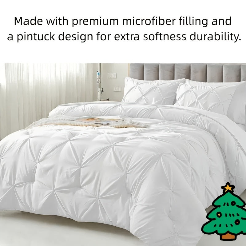 Cosybay 7 Piece Pinch Pleated Comforter Set Queen King Size, Luxury Soft Fluffy Bedding Includes 1 Comforter, 1 Extra Deep Pocket Fitted Sheet, 1 Flat Sheet, 4 Pillowcases & Pillow Covers, Perfect for Halloween Party, Holiday Celebrations & Birthday