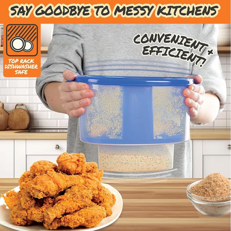 Better Breader Bowl All-in-One Mess-Free Batter Breading Station- Pour in Seasonings Add Meat Fish or Veggies & Shake - Great for Holiday Parties