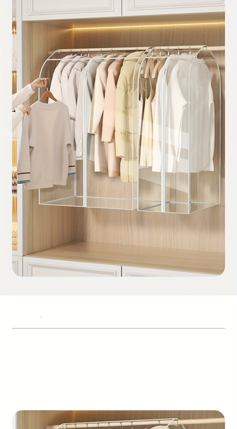 1pc Extra Large Clear Hanging Garment Bag - PVC Zipper Closure Dustproof Closet Organizer for Coats, Suits, Dresses | Sealed Wardrobe Protector for Dorm, Bedroom Storage (Frame Not Included), Bedroom Wardrobe Accessory | Transparent Design | Durable