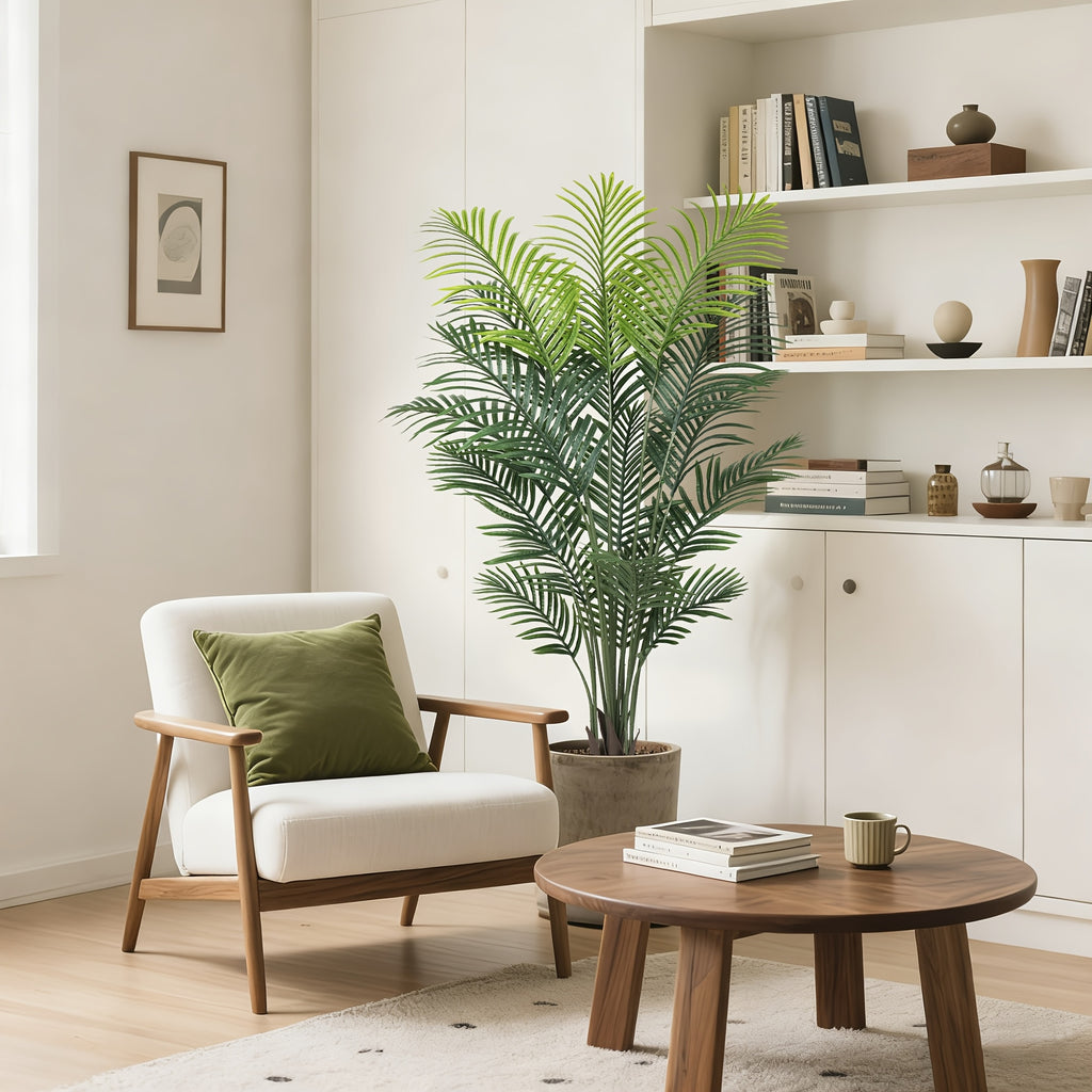 4/5/6ft Artificial Palm Tree, Tall Faux Palm with Bare Stem/Black/White Planter Options, UV-Resistant Realistic Dense Leaves, Tropical Floor Plant Zero Maintenance Easy Assembly Fake Tree for Living Room, Front Porch, Patio, Office & Commercial Decor