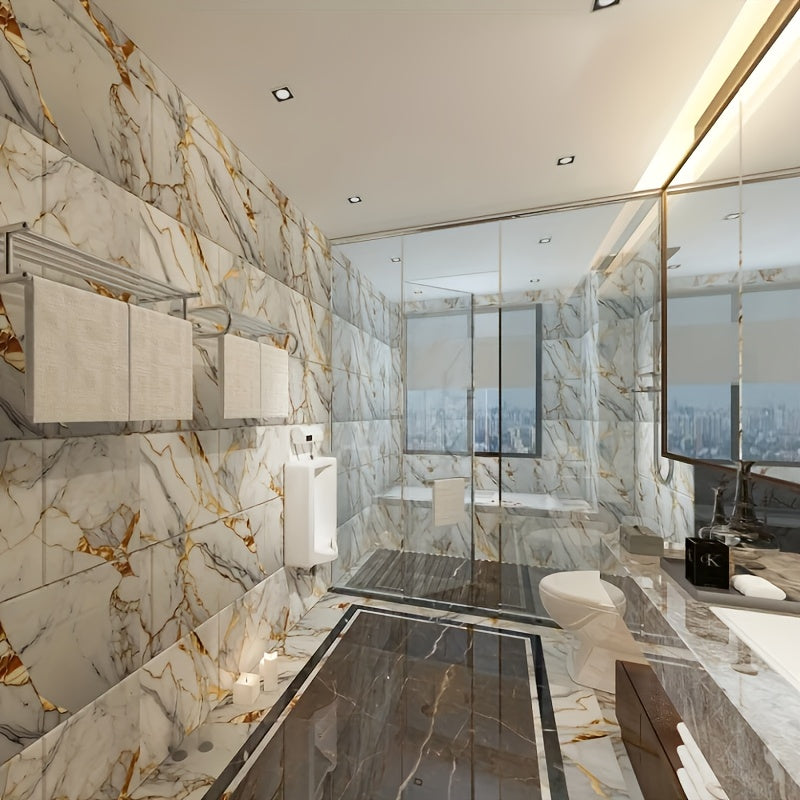 50/100pcs Stick Shower Tiles, Waterproof PVC Wall Panels, Marble Wall Tiles Self Adhesive Vinyl Backdrop for Bathroom, Kitchen, Living Room, Easy Peel & Stick, Ideal for TV Backdrop, Bathroom Wallpaper, Modern Wall Decor, Easy Installation