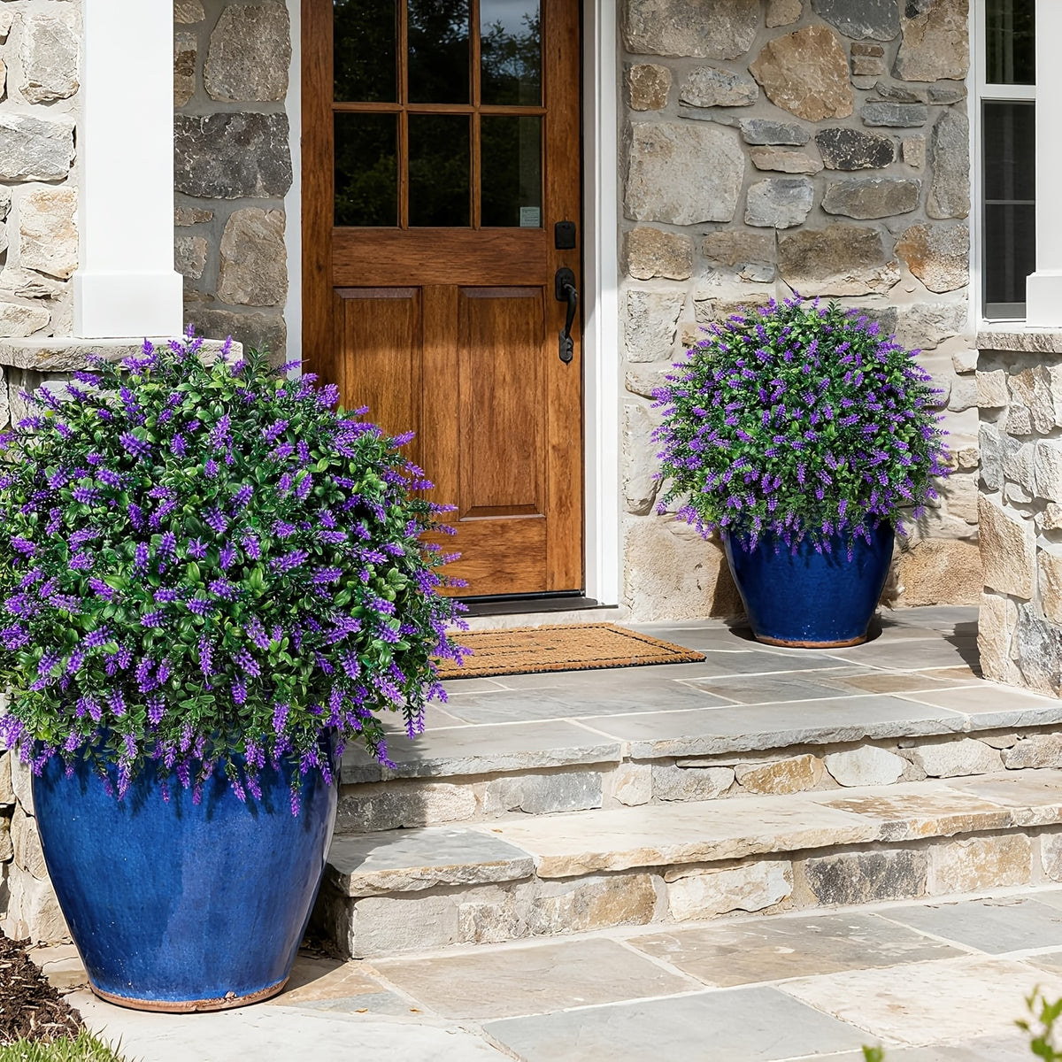 Artificial Lavender Topiary Ball Trees, 2-Pack 23.6-Inch UV-Resistant Faux Plants with Ground Spikes for Outdoor Front Porch, Patio and Garden Decor
