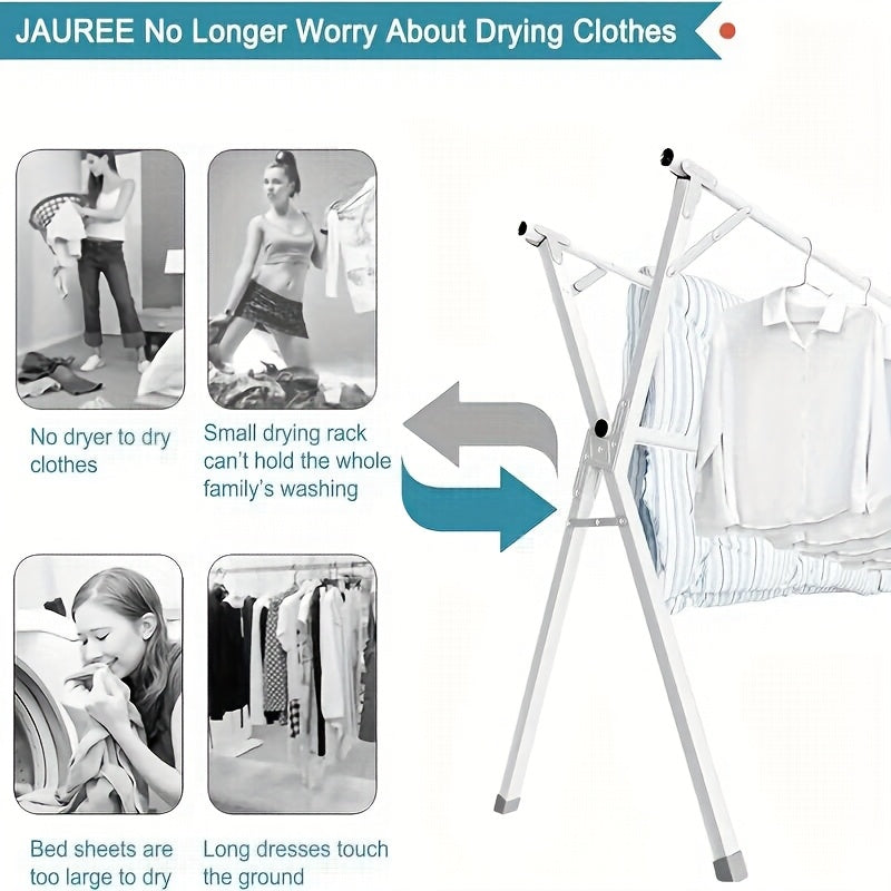 Foldable Metal Clothes Drying Rack, Adjustable Three Rod, with Space-Saving Storage, for Indoor And Outdoor Use, for Clothes, Blankets And Bedding, Drying Racks