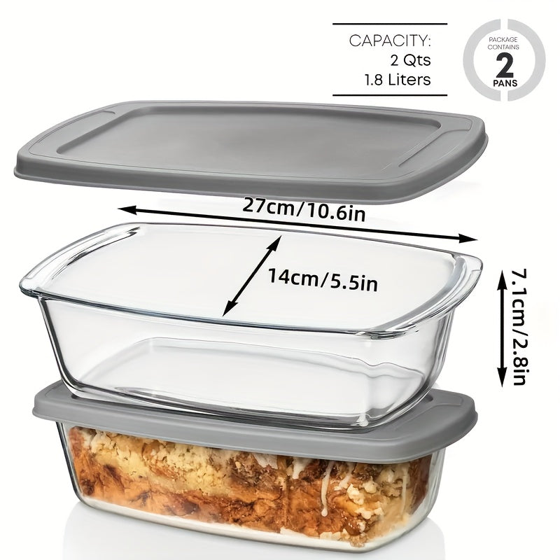 1/2pcs Large-Capacity Glass Baking Dish with Lid, 60.87oz/ 1.9 Qt, with Handles, Stackable, Microwave & Oven Safe, Specialized for Baking Bread & Cakes, Airtight Storage Container, Rectangular Toast Pan, Food Storage Container