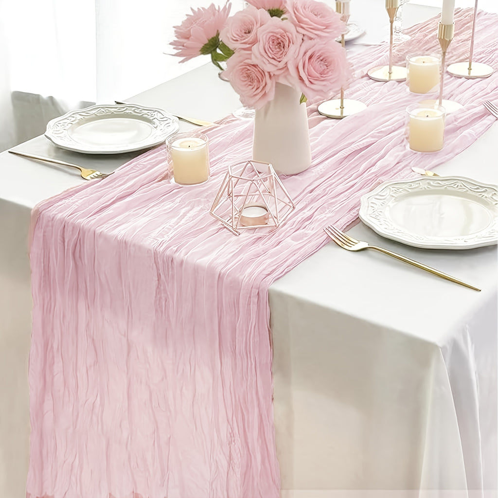 Cheesecloth Table Runner Set of 10, 21.7 x 120 Inch Sheer Gauze Runners in 19 Colors for Boho Wedding Receptions Bridal Showers and Party Table Decor