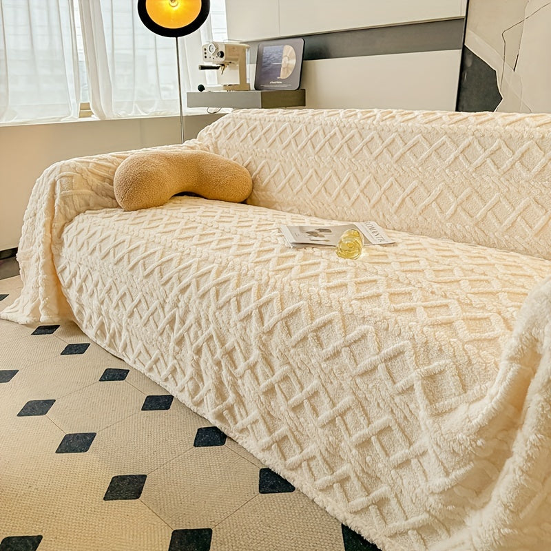 1pc Modern Jacquard Shu Velveteen Sofa Throw Cover - Pet Friendly Slipcover with Soft Plush Feel - Machine Washable, Non-Printing Single Piece Couch Protector for Home Decor - Fits Armchair to 4-Seater Sectional Sofas