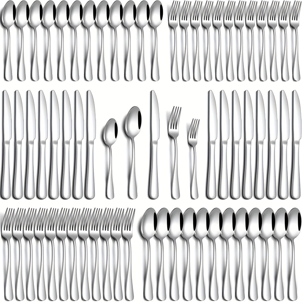 24/60pcs Silvery/Black Stainless Steel Tableware Suitable for 4/12 People to Use, Steak Knife, Salad Fork, Dessert Spoons, Cutlery Set with Gift Box, Kitchen Additions, Home Outdoor, Wedding Camping Stuff, Christmas Party Gift, Dishwasher Safe