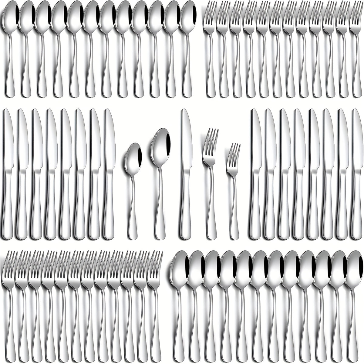 24/60pcs Silvery/Black Stainless Steel Tableware Suitable for 4/12 People to Use, Steak Knife, Salad Fork, Dessert Spoons, Cutlery Set with Gift Box, Kitchen Additions, Home Outdoor, Wedding Camping Stuff, Christmas Party Gift, Dishwasher Safe