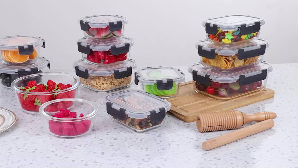 12pcs Glass Food Storage Containers with Lids, Meal Prep, Pantry Kitchen Storage Containers for Lunch, Leak Proof, Airtight Glass Lunch Bento Boxes for Microwave, Oven, Freezer And Dishwasher