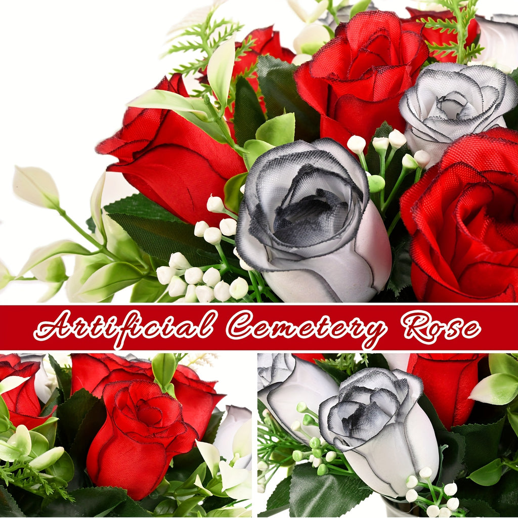 1/3pcs Artificial Cemetery Flowers for Graves with Saddles, Artificial Silkyy Rose Flowers And Bouquets with Vases, Headstone Flower Saddle, Memorial Day Flowers for Cemetery, Outdoor Grave Headstone Decoration