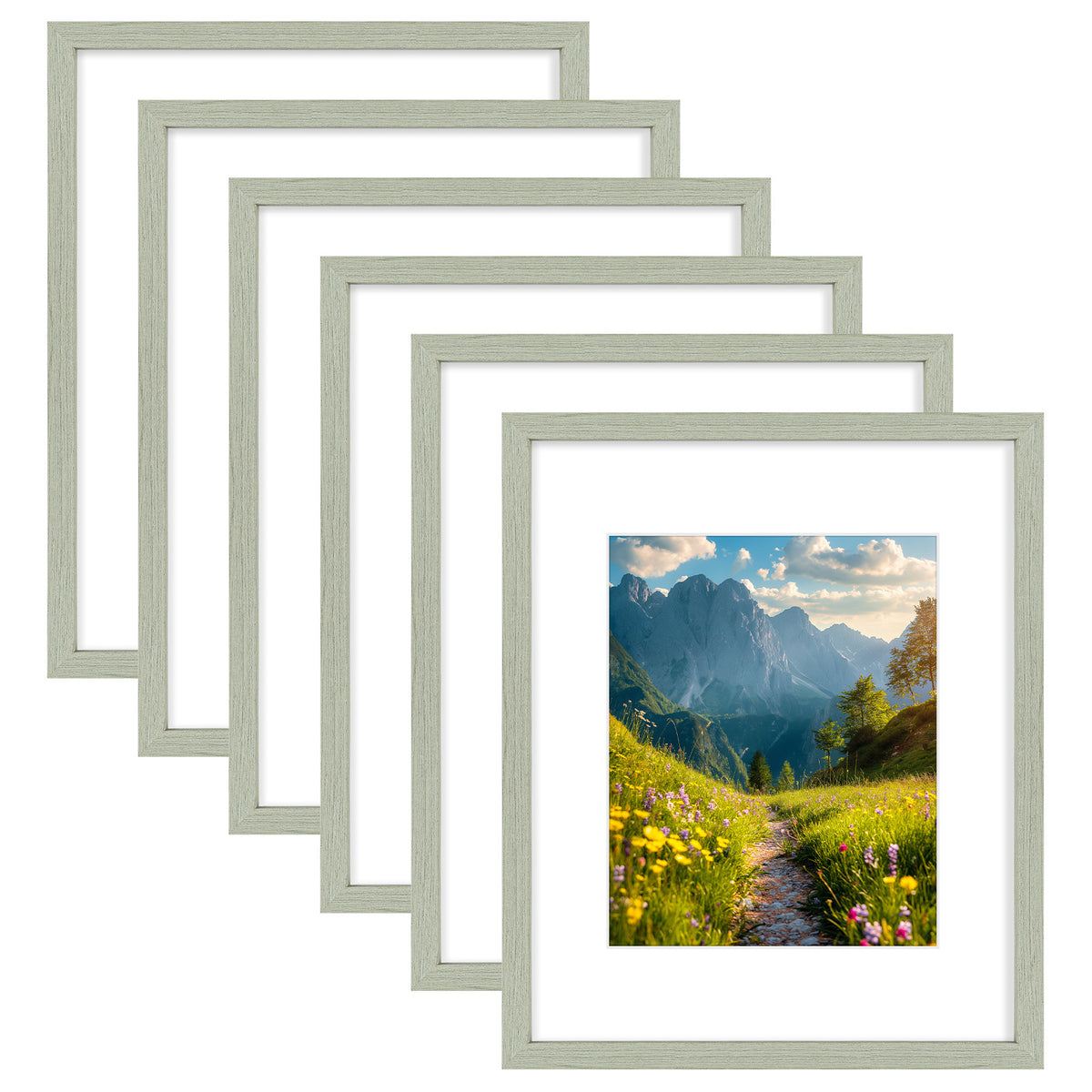 6 Packs 6x8/8x10/9x12/11x14/16x20 Picture Frames Set, Engineered Wood Gallery Wall Frame Set with Plexiglass - Wall Mounting or Tabletop Display