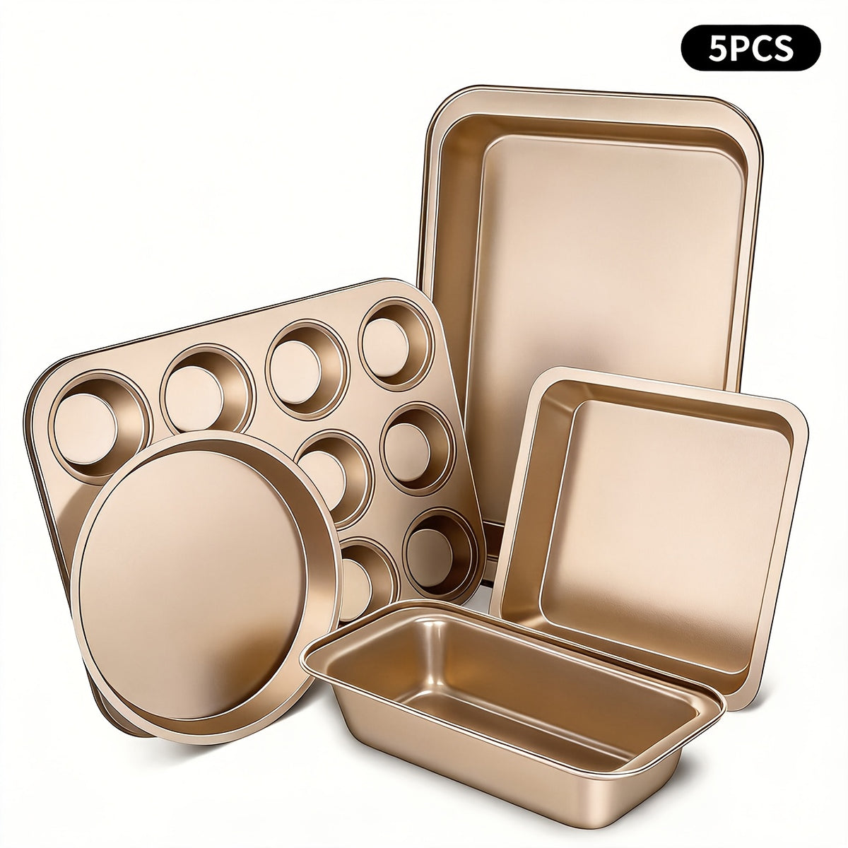Stackable Nonstick Bakeware, Space-Saving Baking Pan Collection with 2, 5 or 10-Piece Options in Black or Golden for Cakes, Cookies and Home Baking