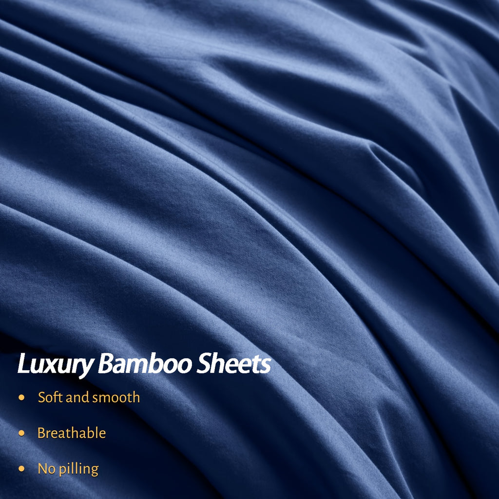 Extra Deep Pocket Bamboo Sheets - 4/6pcs Breathable & Cooling Bamboo Bed Sheet Set, Hotel Luxury Fitted Sheet Set, Soft Wrinkle-Free for Extra Deep Mattresses, Room Decor, Twin/Full/Queen/King Size Sheet & Pillowcase Sets
