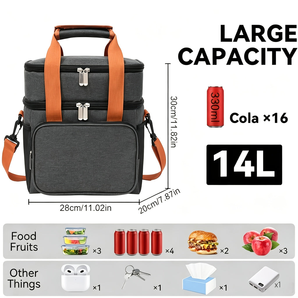 Expandable Double-Layer Insulated Lunch Bag - Leakproof, Durable Cooler Tote for Work, Office, Picnic & Beach - Lightweight with Adjustable Shoulder Strap