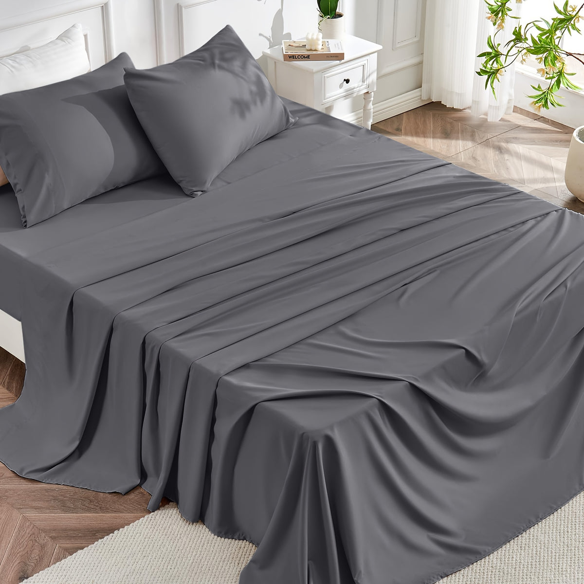 4pcs 2000 Thread Count Cooling Bamboo Bed Sheets Set, Breathable Soft Hotel Bed Sheets with 16" Deep Pocket, Wrinkle & Shrink Resistant, Includes Fitted Sheet, Flat Sheet & 2 Pillowcases, All-Season Luxury Bedding for Hot Sleepers