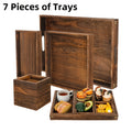 Rustic Serving Tray Set of 7, Rectangular Trays with Handled Large Tray for Tea, Coffee, Snack Displays and Vintage Kitchen or Living Room Styling