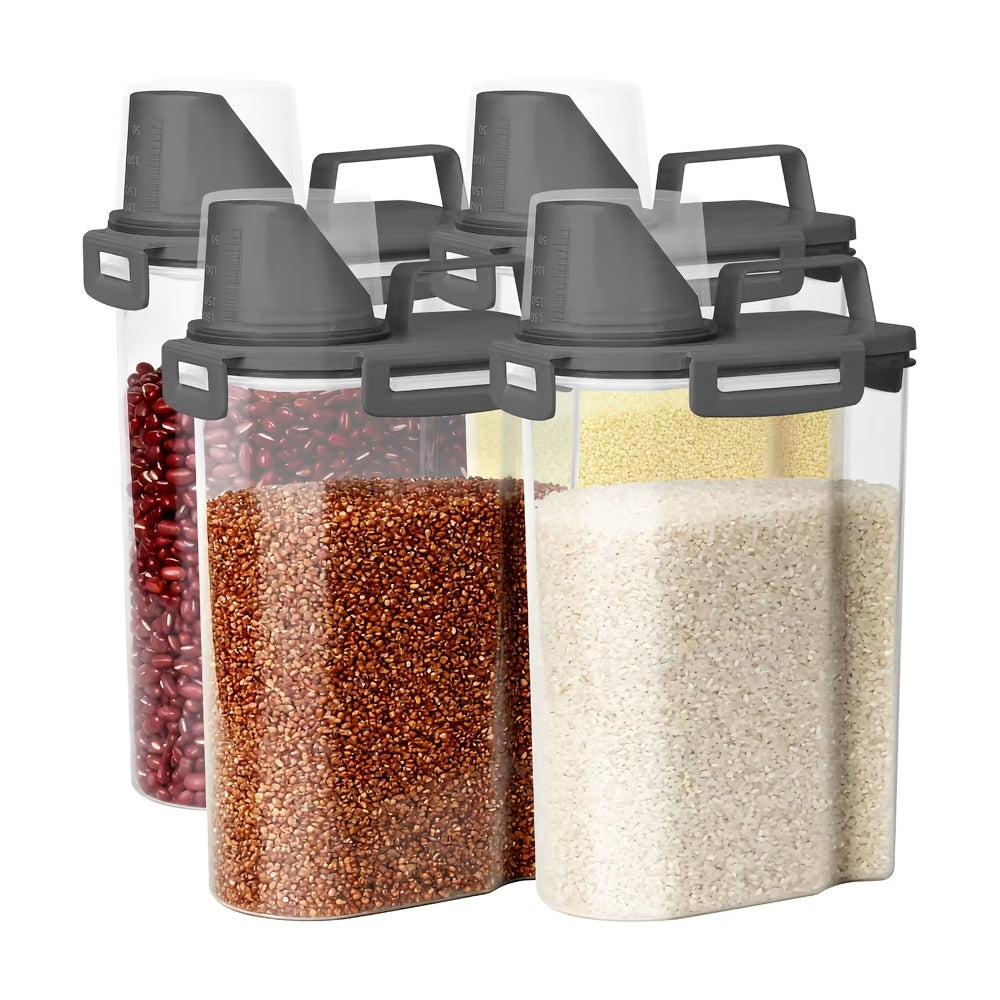 4pcs 5 Pound Rice Sealed Dry Grain Storage Container Rice Storage Box Grain Container Dispenser, Thickened Plastic Transparent Food Storage Box with Pouring Port, Grain Meat Cup, Flour Snacks