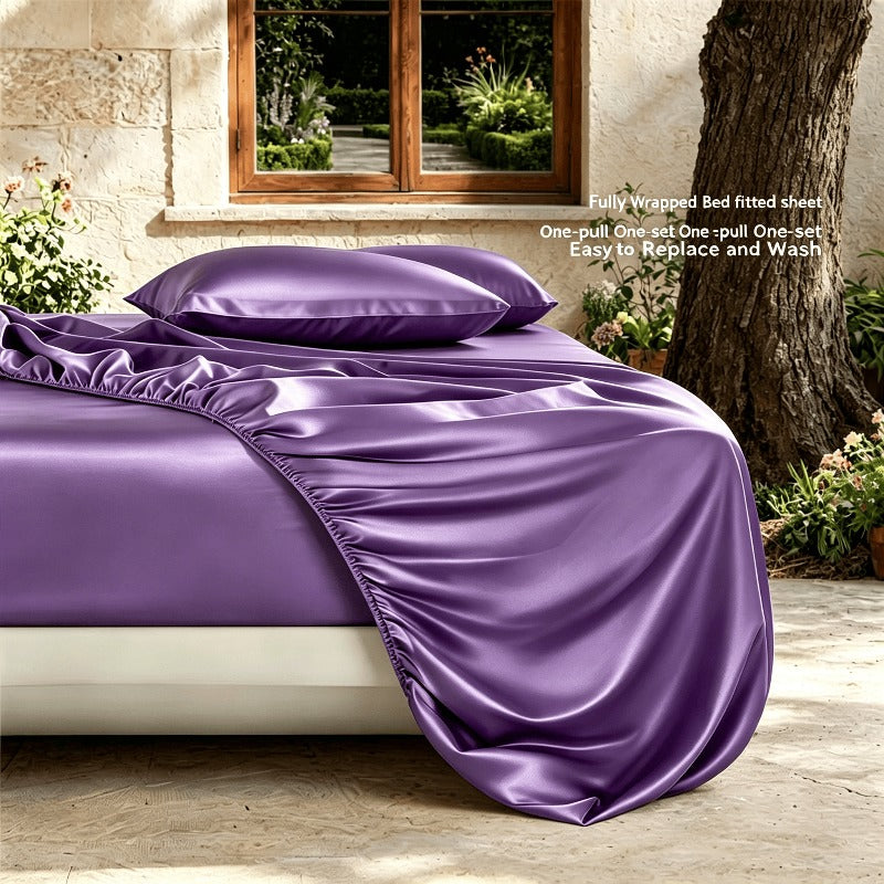 Luxury Satin Bedding Set, Cool And Breathable, Soft Satin Fitted Sheet, Five-Star Luxury Bedding, Twin(Fitted Sheet ×1+Pillowcase ×1), Full.Queen.King(Fitted Sheet ×1+Pillowcase ×2), Apartment, Bedroom, Guest Room, Halloween Christmas Gift