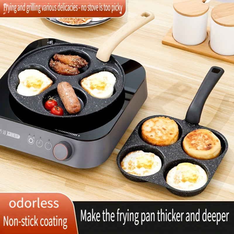 4-In-1 Cast Iron Omelette Pan, Non-Stick Single Handle Frying Pan, Dishwasher Safe, Compatible with Electric Stove, Kitchen Gadgets for Pancakes, Omelettes, Etc