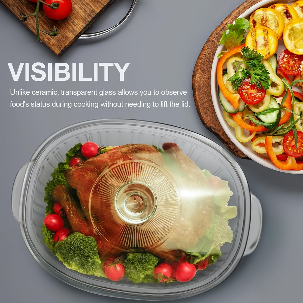 Elegant Glass Casserole with Lid Set | Oval Roaster, Transparent Covered Cookware, 50oz & 85oz | Oven & Microwave Safe, for Baking, Cooking, Desserts, Chicken, Pasta