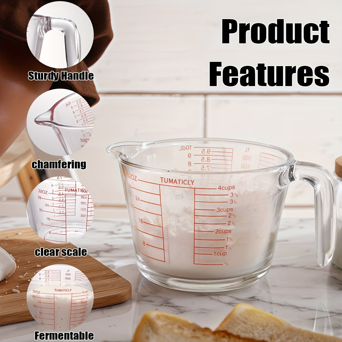 1/3pcs Glass Measuring Cups, 11.83oz 16.91oz 33.81oz Transparent, Ergonomic Handle Design, Tempered Glass, Dishwasher, Freezer, Microwave And Preheat Oven Safe