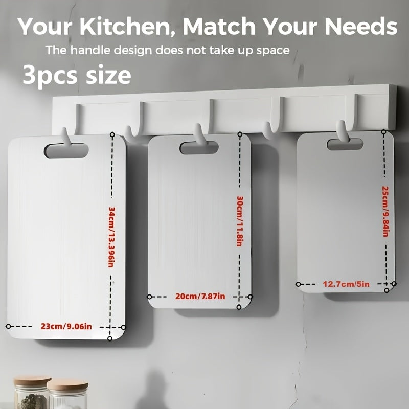 3pcs Titanium Cutting Boards 2026 New Upgrade - Heavy-Duty, Rust-Resistant, BPA-Free, Easy To Clean, Space-Saving, Rounded Edges, Hook Handles - Durable Kitchen Prep Boards For Meat, Vegetables, And Fruits - Perfect For Home, Outdoor BBQ, And Gifts