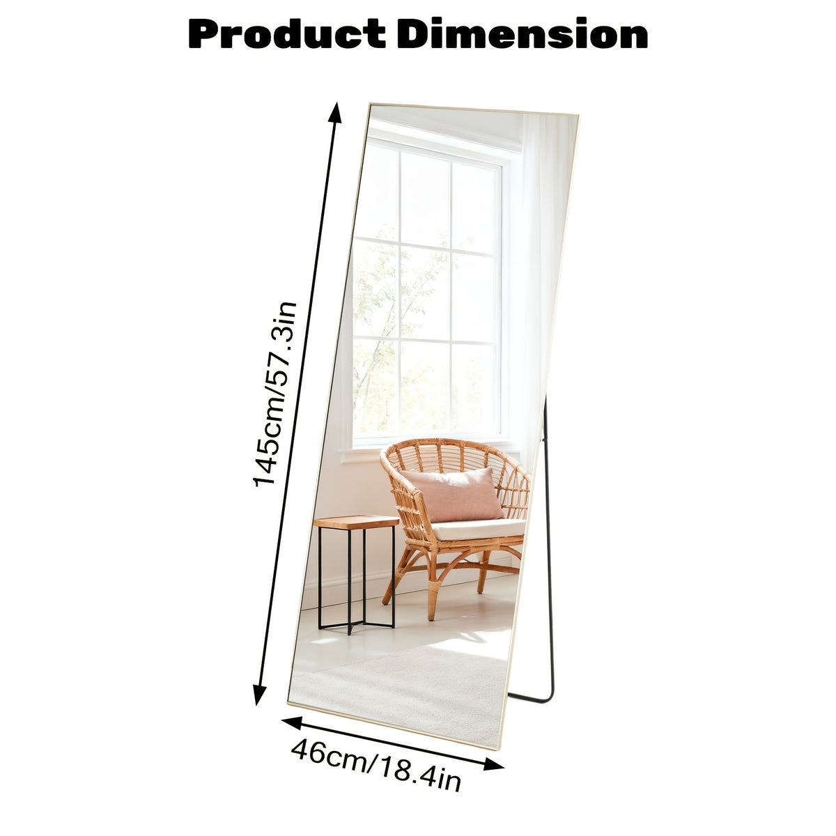 Standing Full Length Mirror with Stand and Hanging Hardware (Arched/Rectangular, Multiple Sizes) | Steel Alloy Frame & Shatter-Proof Glass for Bedroom, Living Room, Hallway, Cloakroom, Modern Home Decor