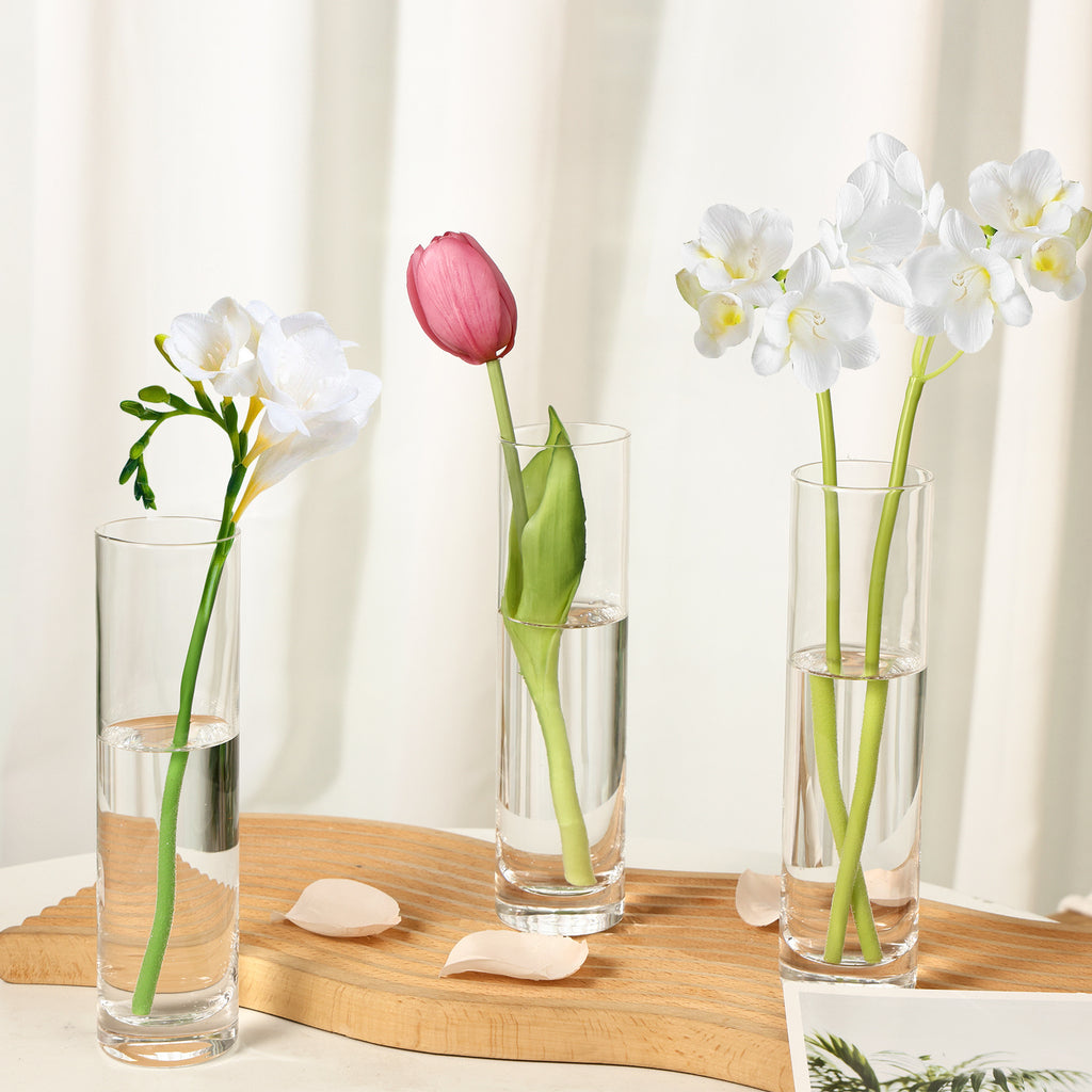 WHONLINE 15Pcs Clear Glass Cylinder Vases, 7.5 Inch Tall, Glass Flower Vase Centerpieces, Glass Flower Vase, Hurricane Floating Candle Holder Vase for Table Shelf, Party, Wedding, Home Decor, Collectible Buildings & Accessories