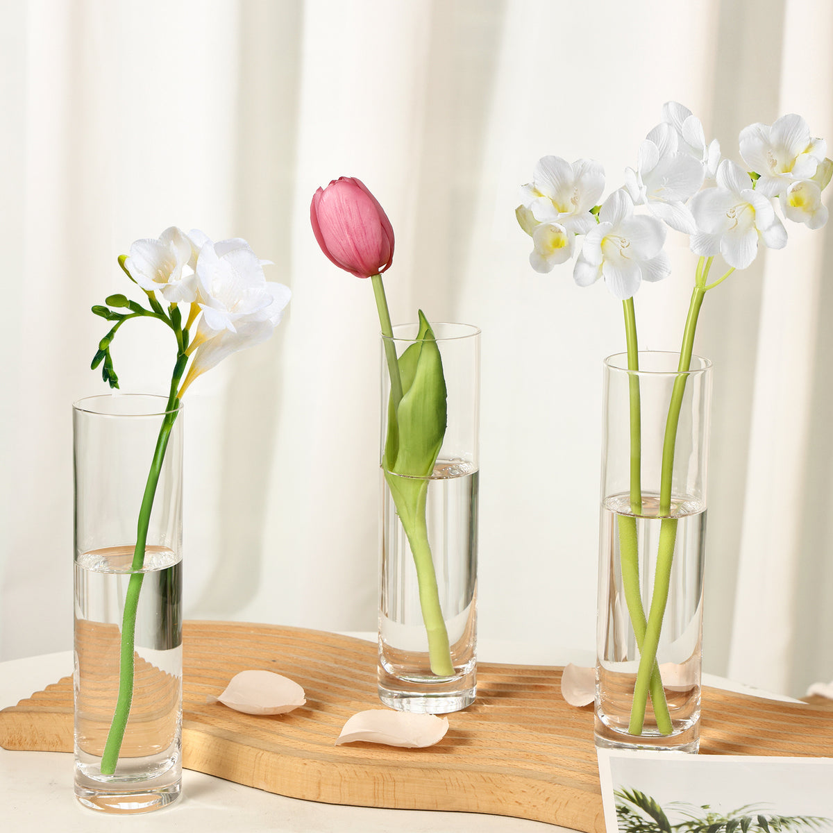 WHONLINE 15Pcs Clear Glass Cylinder Vases, 7.5 Inch Tall, Glass Flower Vase Centerpieces, Glass Flower Vase, Hurricane Floating Candle Holder Vase for Table Shelf, Party, Wedding, Home Decor, Collectible Buildings & Accessories
