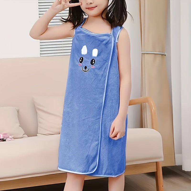 Kids Bath Towel Wrap with Cute Bunny Ears, Contemporary Microfiber Cartoon Anime Bath Skirt for Girls, Ultra Compact Towel Robe, Age 6-12 - 250Gsm