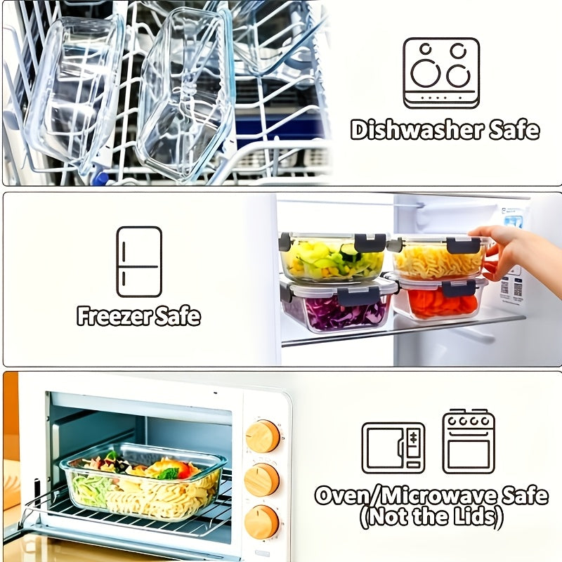 Airtight Glass Food Storage Containers, 16-Piece Set of 8 Containers and 8 Lids in Pink, Green or Black for Meal Prep, Work Lunches and Picnic Snacks