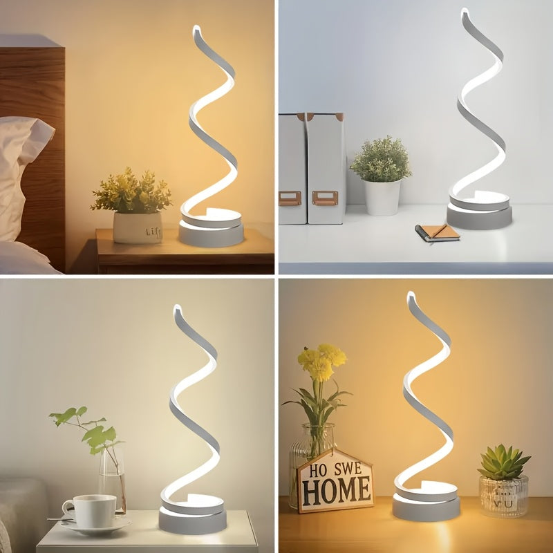 Bedside Table Lamp for Bedroom - 2/1 Pack Touch Lamp USB C Charging Ports, 3 Way Dimmable Modern Minimalist Dimmable Spiral Table Lamp for Living Room, Desk, LED Bulb Included (Black/White)