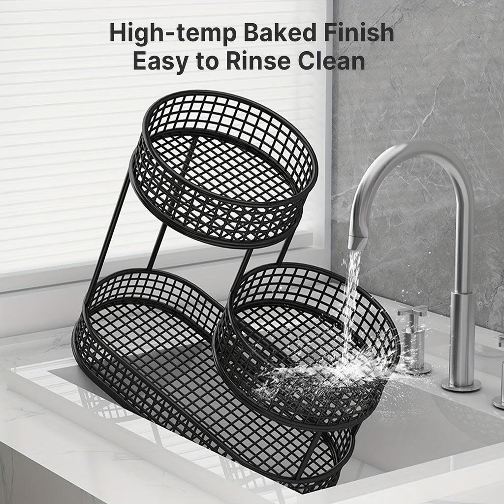 Large Capacity 3-Tier Black Metal Fruit Basket, Efficient Kitchen Organization, Perfect for Fruits, Vegetables, Bread, Snacks