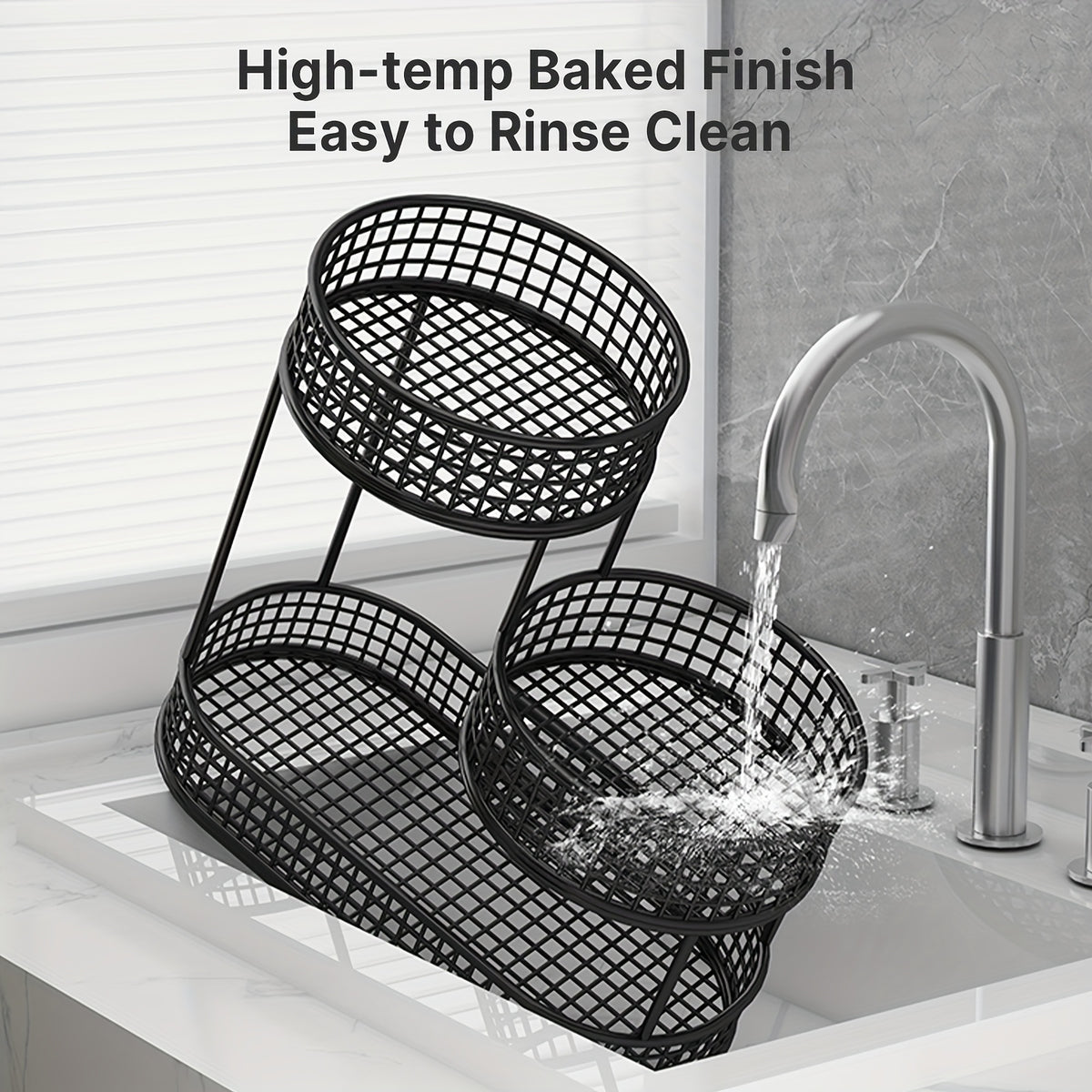 Large Capacity 3-Tier Black Metal Fruit Basket, Efficient Kitchen Organization, Perfect for Fruits, Vegetables, Bread, Snacks