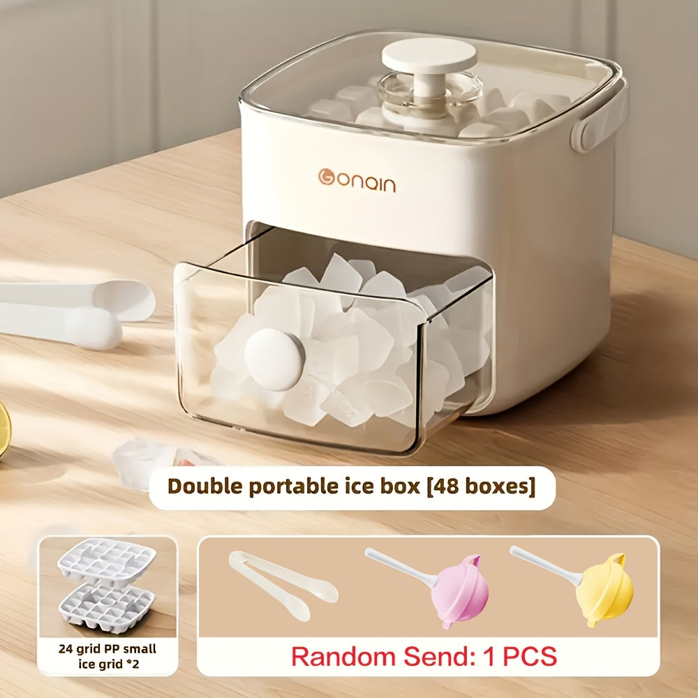 Ice Mold Designed for Making Ice at Home, 48-Compartment Cube of Ice Mold, Novelty Cube of Ice Tray with Lid, Easy Capping - Double Layer, Food Grade Plastic Storage Tray - Portable Design for Beverages, Tea & Coffee, Essential Kitchen Gadget