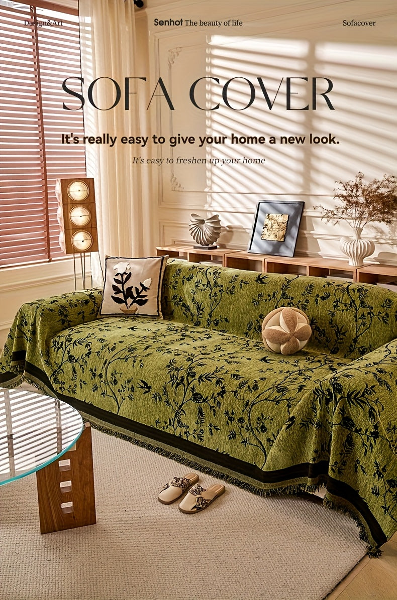 Chenille Thickened Sofa Throw for Flowers And Plants Pattern, Suitable for Living Room And Office Decor, Pet-safe, All-season Use, And Durable, Non-slip.