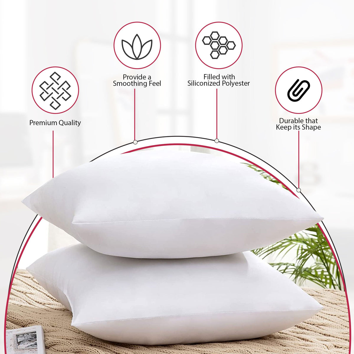 Lux Decor 4/8 Pack Throw Pillows - Down Alternative Pillow Inserts For Decoration - Throw White Pillows For Bed & Couch, Luxury Soft Fluffy Pillows For Living Room, Hypoallergenic Filled Square Cushion Throw Pillow, Washable & Cozy Bedroom Accessories