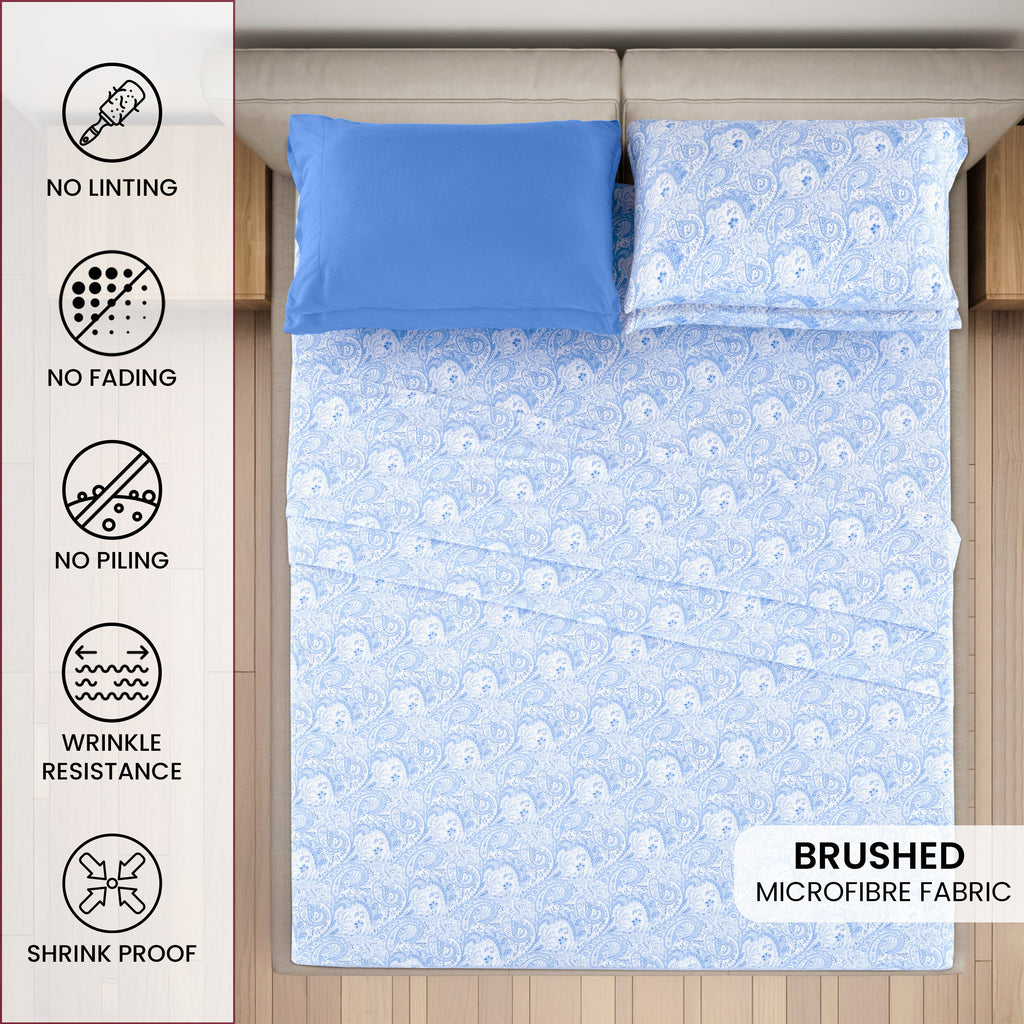 Paisley Microfiber Sheet Set, Soft 100% Polyester Bedding with 16-Inch Deep Pocket Fitted Sheet, Flat Sheet and Pillowcases in Six Bed Sizes