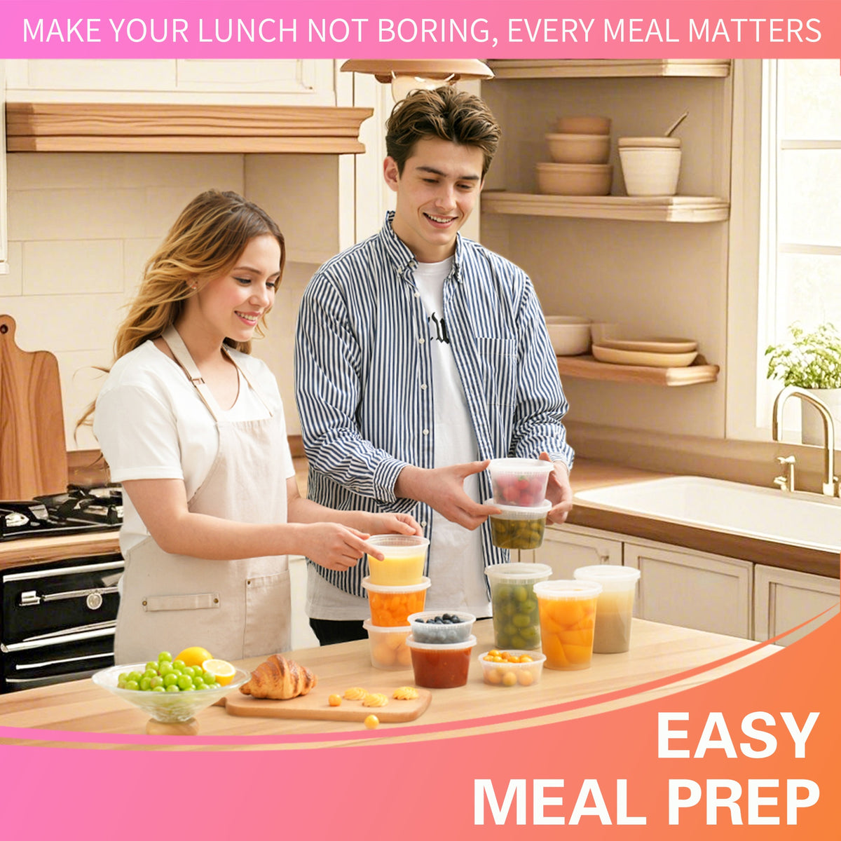 60pcs 32oz Durable Leakproof Deli Containers With Lids Set, Soup, Slime, Sugar, Fruit, Food Storage Container, Kitchen Organizers And Storage Accessories, Microwave & Dishwasher & Freezer Safe, Local Warehouse