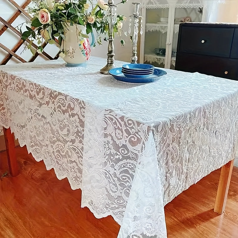 1pc French Paisley Lace Tablecloth, Rectangular Polyester Table Runner for Dining and Coffee Table, Washable, Easy Clean, Home Decor for Christmas, Machine, Solid Pattern, Square Shape