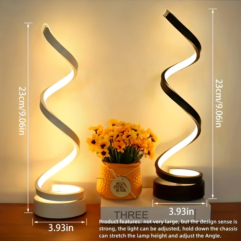 Bedside Table Lamp for Bedroom - 2/1 Pack Touch Lamp USB C Charging Ports, 3 Way Dimmable Modern Minimalist Dimmable Spiral Table Lamp for Living Room, Desk, LED Bulb Included (Black/White)
