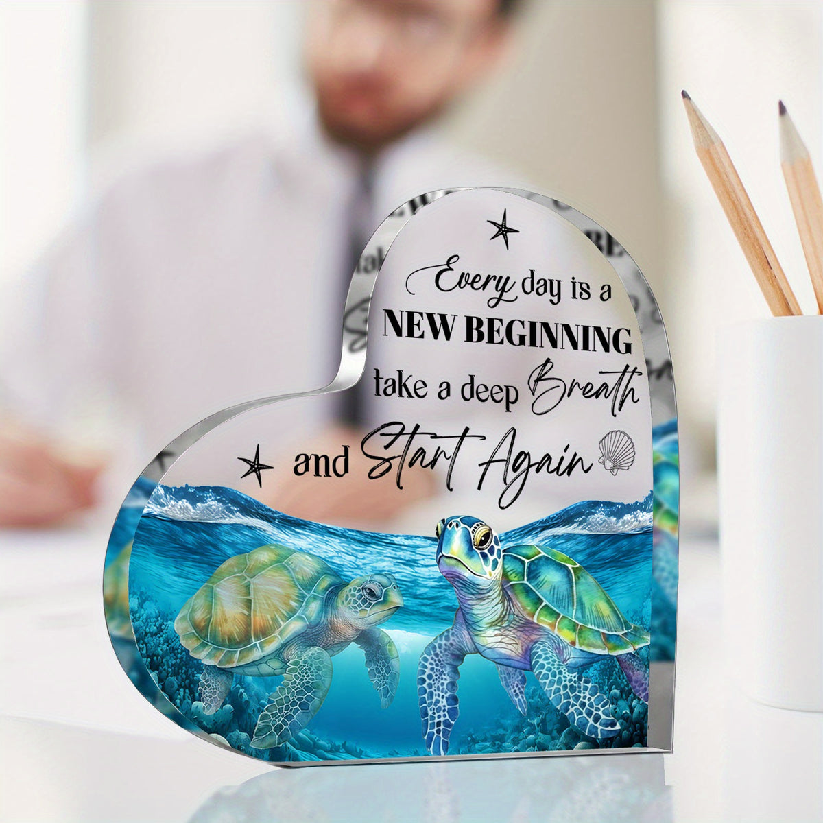1pc, Blue Sea Creatures Acrylic Desktop Decoration - Perfect Birthday Or Exchange Gift For Bedroom, Kitchen, Living Room, Or Office Decor - Unique Sea Turtle Design