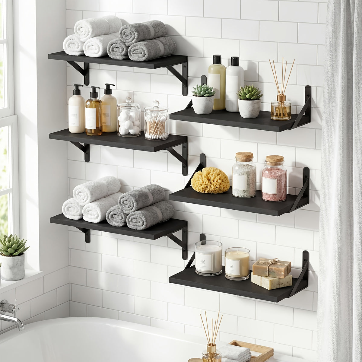 TOMNK 3/6pcs Floating Shelves For Wall, Ledge, Heavy Duty, Farmhouse Wall Shelves For Bedroom, Bathroom Storage, Long Floating Shelves For Wall, Floating Shelves For Bathroom, Living Room And Kitchen Decor