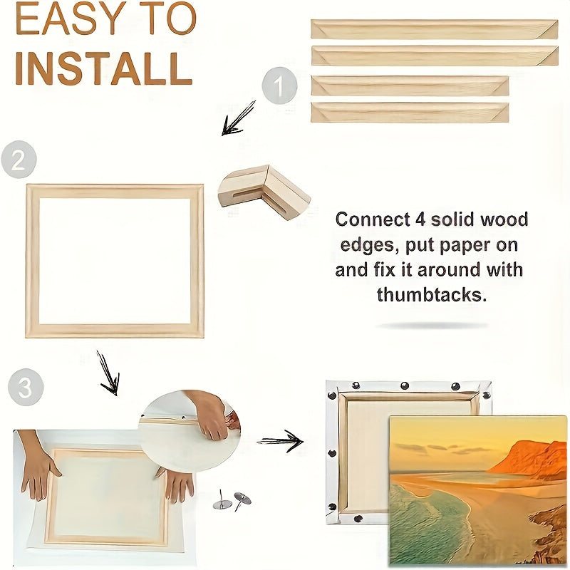 Wood Canvas Frame Kit - 4 Pre-Cut Pine Stretcher Bars with Corner Keys for Oil Painting, Easy Build Frames in Cardboard Box