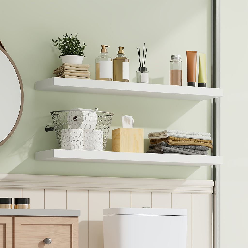 TOMNK 2/4/6pcs Set Floating Shelves, 15.7-inch/19.7-inch/22-inch Wooden Wall-Mounted Shelves, Suitable for Home Decor in Living Rooms and Kitchens, Strong Load-Bearing Capacity, Can Be Installed in Bathrooms, Bedrooms, Living Rooms, or Kitchens