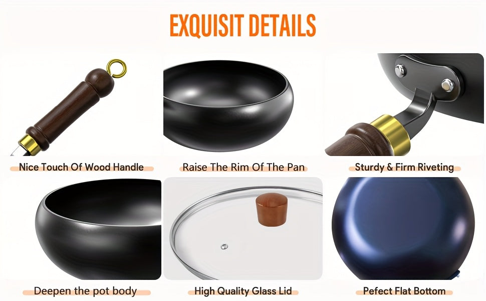 PokEpic Japanese Wok, Ideal for Pots And Pans Set, Large Bellied Non Stick Cookware, Heat Resistant Handle, Fit Gas Induction Stoves, Pressure Cooker Fast Stew, Chafing Dish Alternative, Kitchen Accessories & Gadgets, for Camping, Soups Stewing